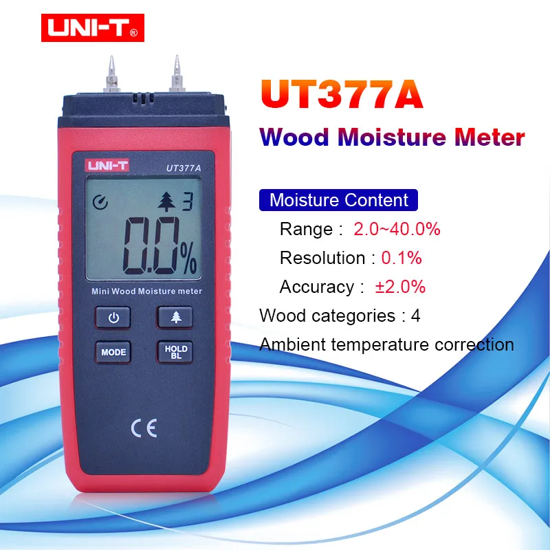 

UNI-T UT377A Digital Wood Moisture Meter tester LCD Backlight Hygrometer Humidity Tester for Paper Plywood Wooden Materials