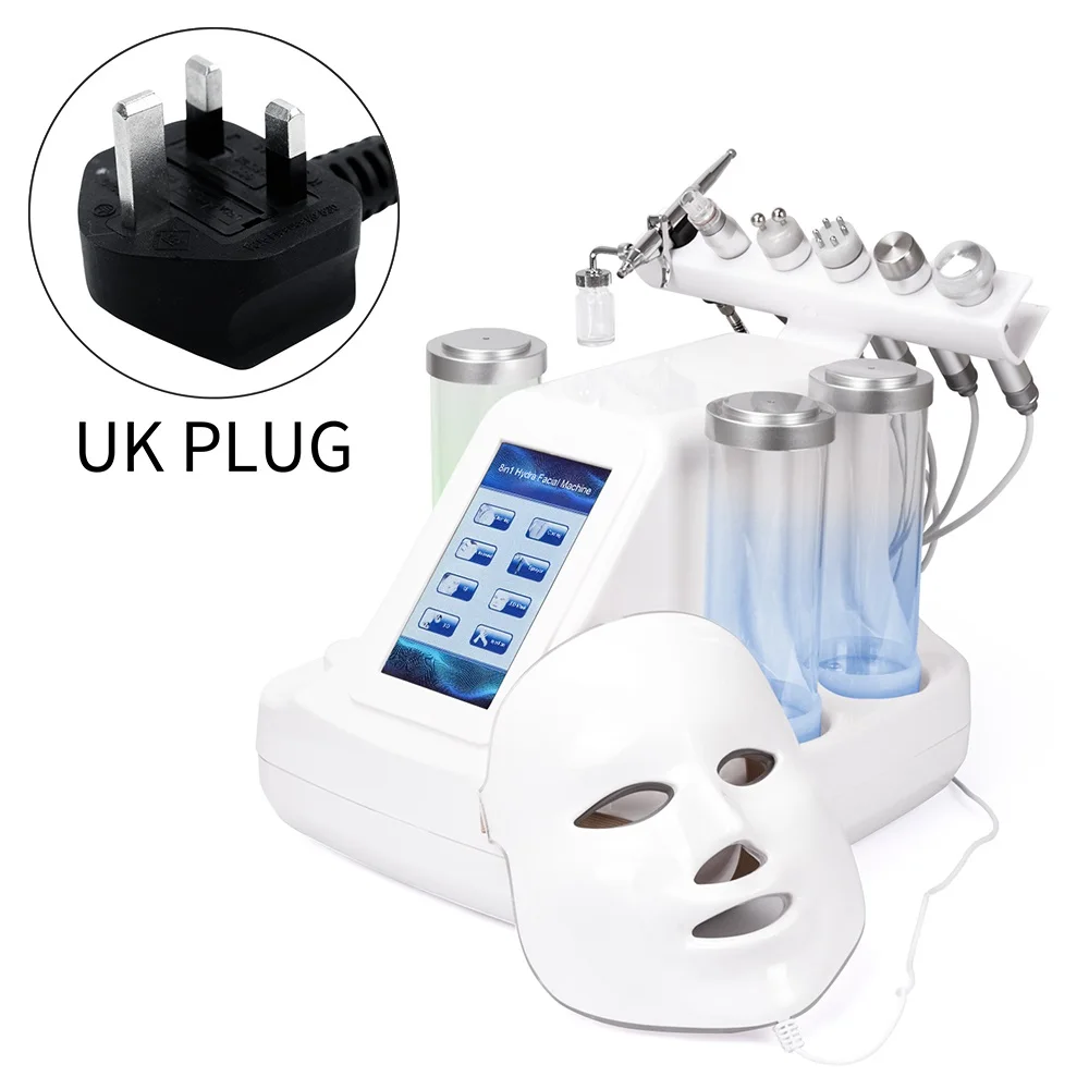 UK PLUG (220-240V) 7 в 1 Гидра дермабразия кожуры чистый уход за кожей био светильник RF вакуумная очистка кожи лица Гидро Вода кислородная струя пилинг машина - Цвет: UK PLUG (220-240V)