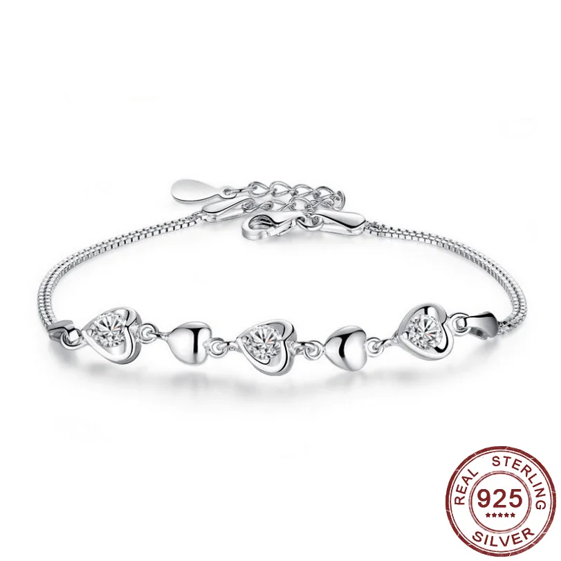 

Trendy Genuine 925 Sterling Silver Sweet Heart Bracelets for Women Sparkling CZ Bracelet Fashion Luxury Jewelry Gift New Arrival
