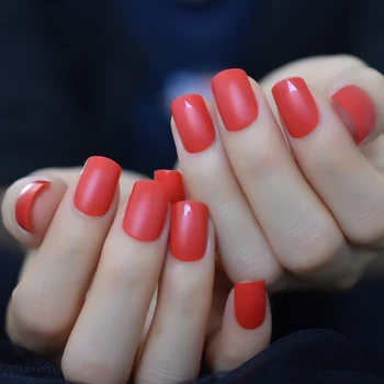 

Cardinal Natural Fake Nails Matte Red Glossy Tip Medium Ladies Decorative Nail Art Tips with Adhesive