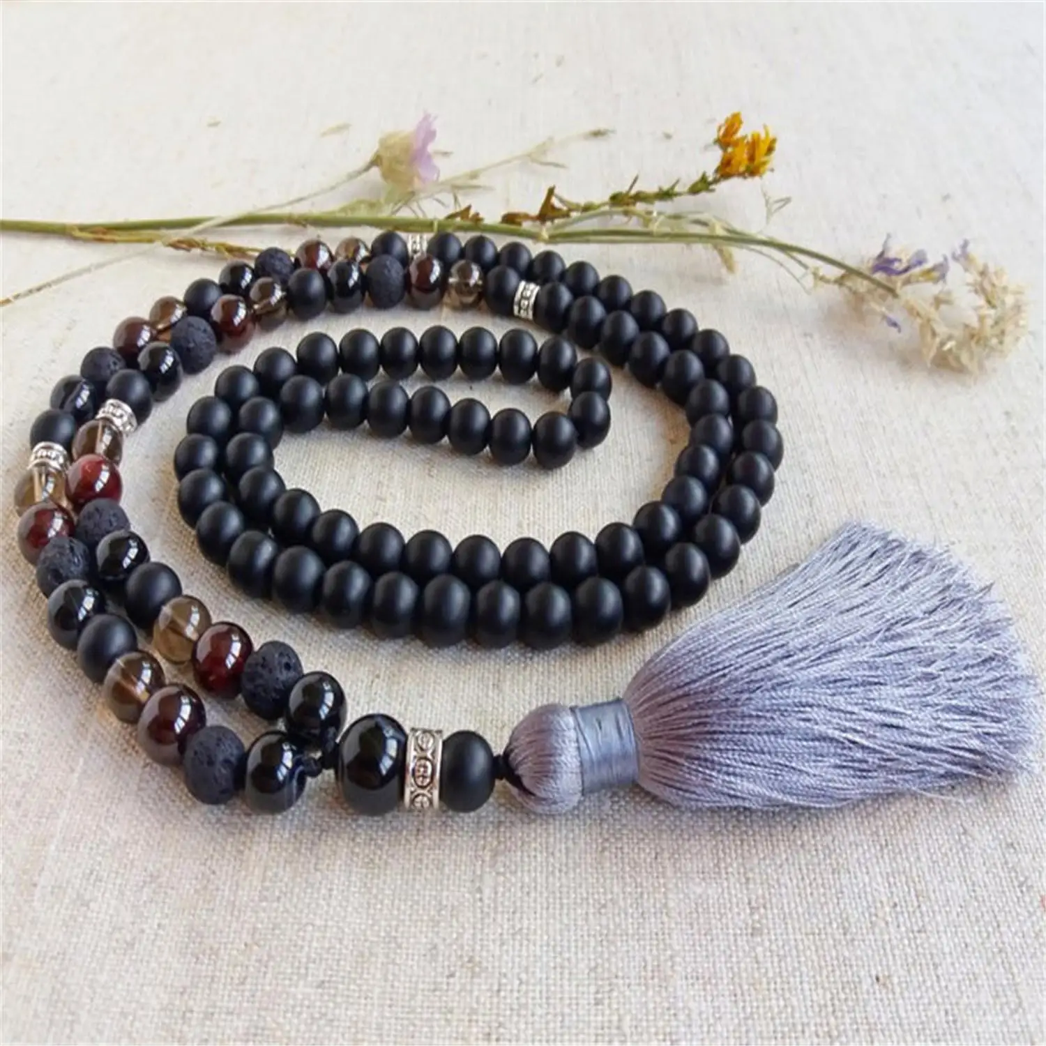 8mm Matt Black Onyx 108 Beads Handmade Tassel Necklace Japa Tibetan Spiritua Meditation Wristband Mala Buddhism Prayer Religious