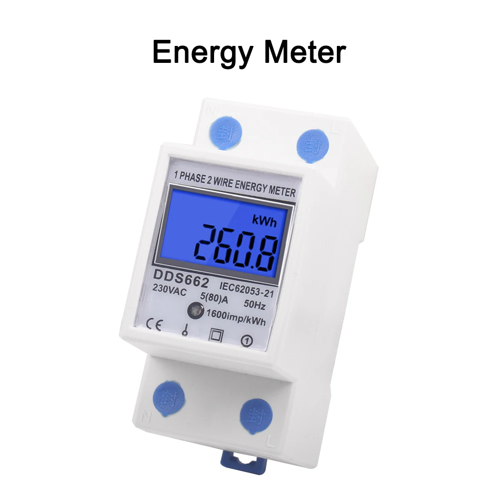 

Backlit Single Phase Two Wire LCD Digital Display Wattmeter Power Consumption Energy Meter kWh AC 230V 50Hz 110V 60Hz Din Rail