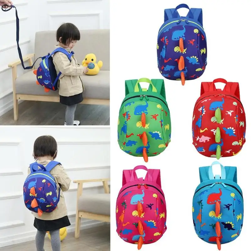 

Cute Dinosaur Print Baby Backpack With Traction Rope Harness Children Backpacks Waterproof Unisex school backpack