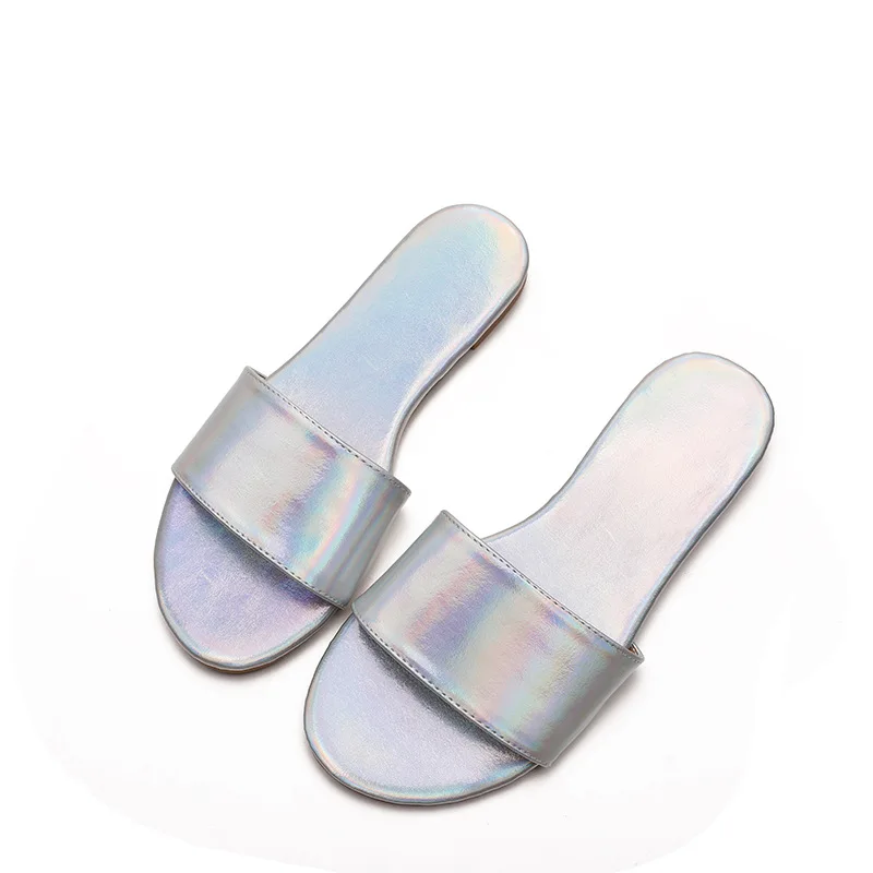 Fashion Womens Slipper Summer New Casual Flat Slipper for Woman Fashion Wholesale Silver