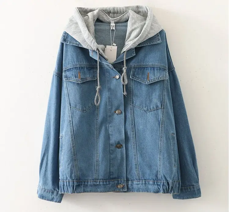 

HCBLESS Women's 2019 autumn new hooded loose denim jacket large size denim jacket