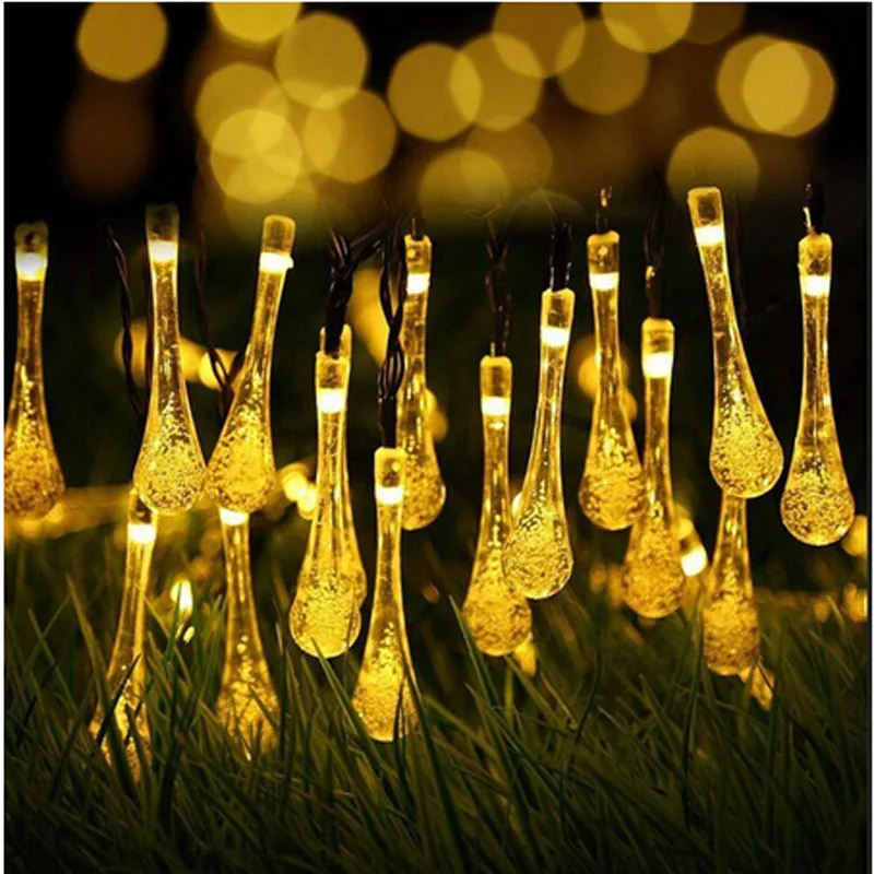 Water droplet strip Солнечное Моделирование Водонепроницаемый свет струны 5m20LEDs 9m50leds 10m100leds белый свет теплый белый синий цвет украшения сада - Испускаемый цвет: Water droplet strip