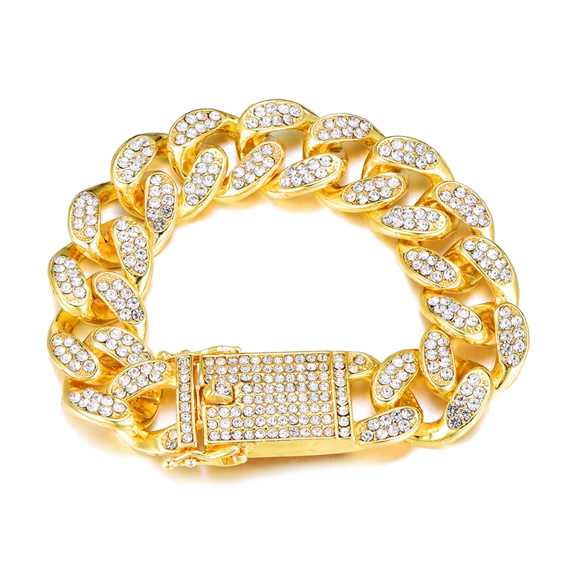 gold braclet D&Z хип-хоп браслет для мужчин вечерние со льдом Стразы проложить настройки серебро и золото ювелирные изделия - Окраска металла: gold braclet