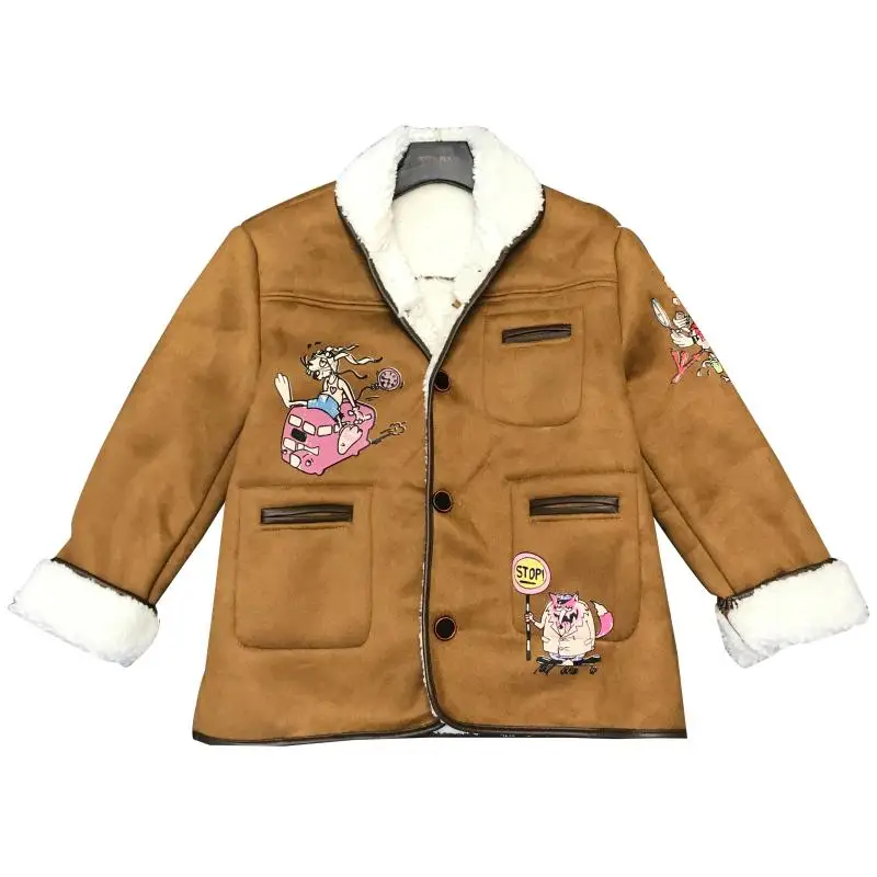 winter new cartoon print suede inside fleece long-sleeved jacket bomber jacket tide