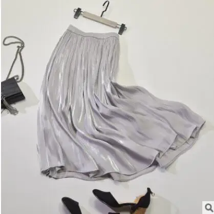 light grey Qooth новые женские длинные юбки модные плиссированные юбки эластичная талия гладкие свободные макси юбки Faldas Mujer Saias QH1995 - Цвет: light grey