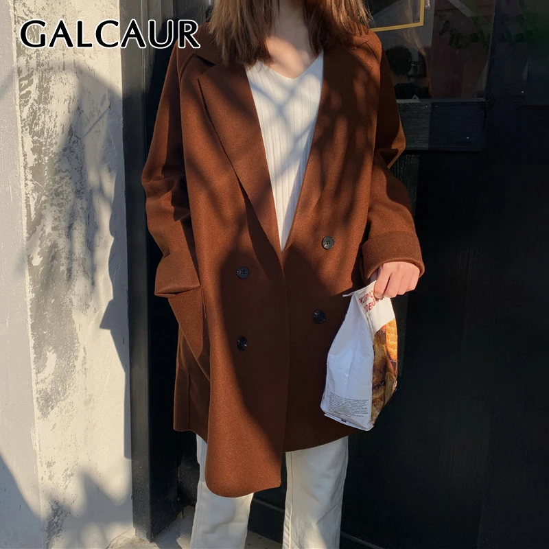 GALCAUR, корейские свободные шерстяные пальто для женщин, v-образный ...