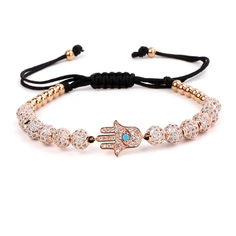 Luxury Women Men Bracelet CZ Ball Blue Hamsa Hand Charm Adjustable Beads Macrame Bracelet Men WOmen - Image 4
