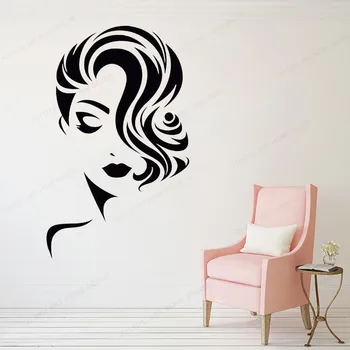 

Girl Face Vinyl Wall Stickers Decor Beauty Salon Fashion Model Barbershop Sticker MuralHJ101