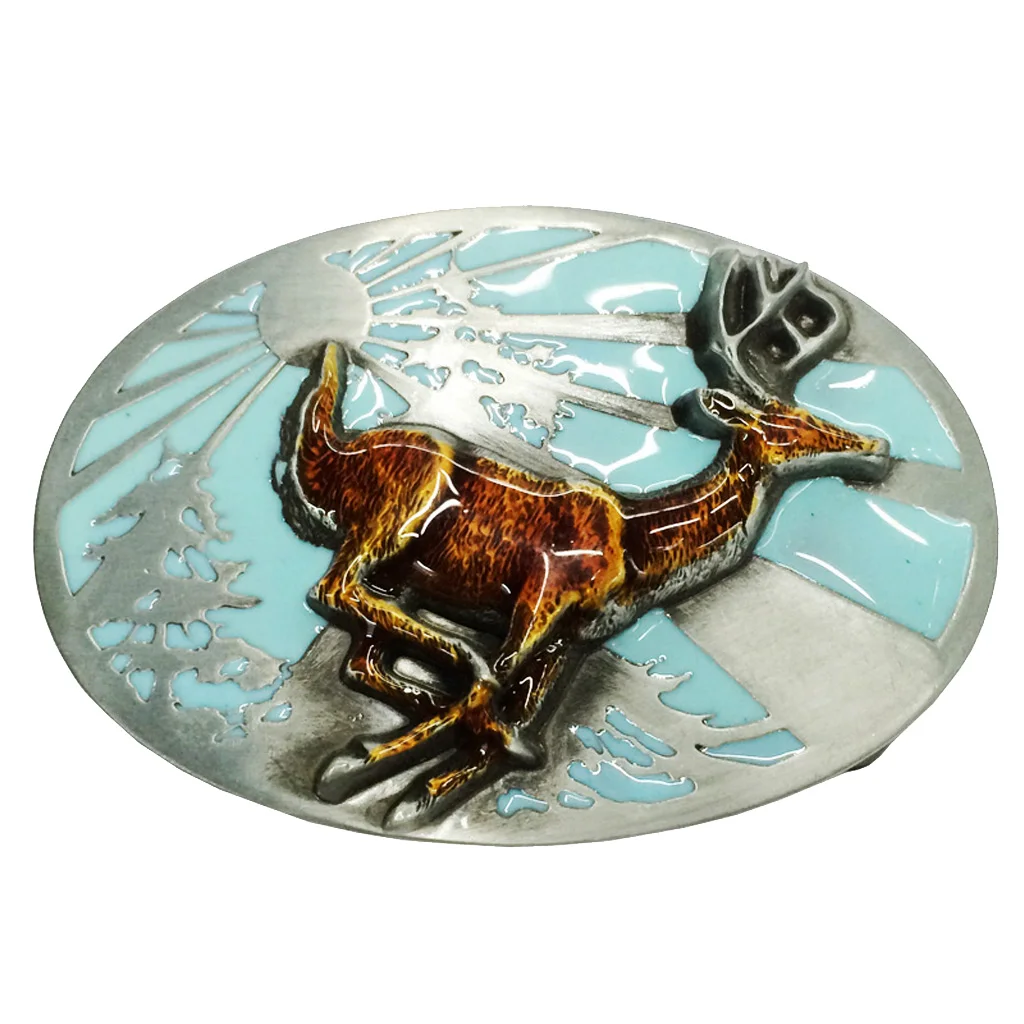 Vintage Western Belt Buckle Enameled Deer Rodeo Animal Jeder Mens Business