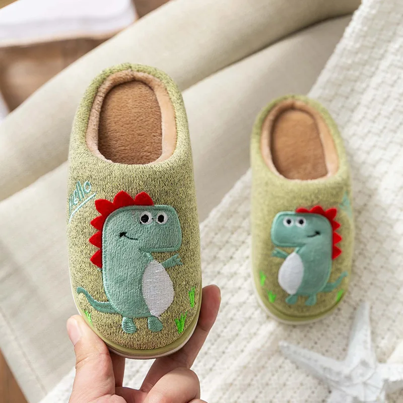 Autumn and winter new children's cotton slippers warm and comfortable non-slip soft bottom children's baby dinosaur slippers