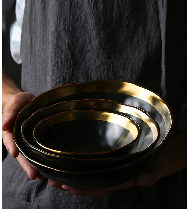 Mu cheng Home Ceramic Bowl Creative Retro Phnom Penh Matte Black Ceramic Bowl Soup Bowl Serving Bowl Salad Bowl