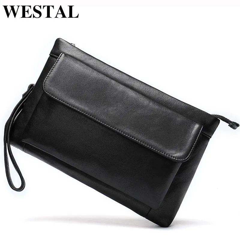 

WESTAL Men Day Clutches Bags Genuine Leather Men's Clutches Envelope Bag Wallets Hand Bag Large Capacity Men's Handbags 9808