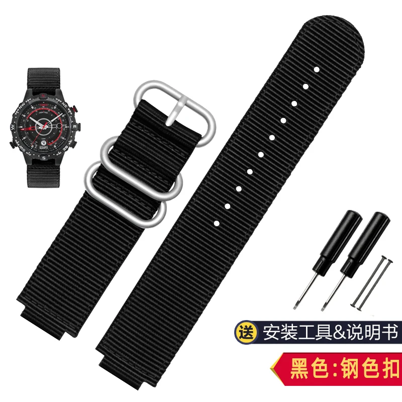 black silver clasp Shengmeirui для TIMEX кварцевые Приключения серии T2N720 T2N721 TW2R55500 T2N721 нейлон Открытый спортивные часы ремень 24*16 мм - Цвет ремешка: black silver clasp