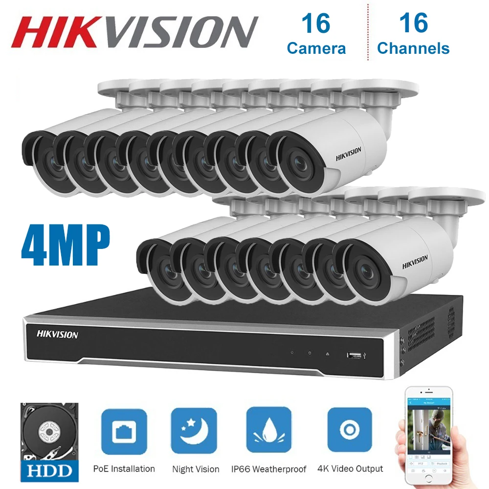 

4K Hikvision Network 16Channels POE NVR Video Surveillance with 4MP IP Camera Security Night Vision CCTV Security System Kits