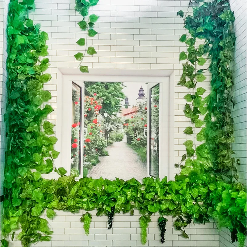 Artificial Greenery Fake Maple leaf Hanging Vine Plants Leaves Ratten For Home Party Decoration cheap YH