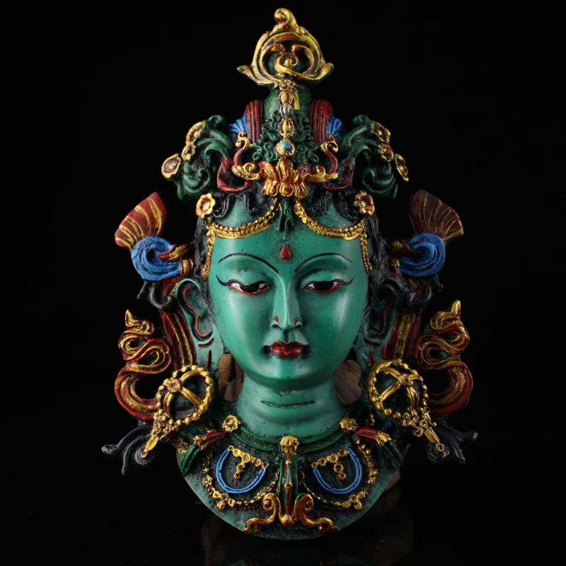 nepal-collected-handmade-painted-tracing-gold-green-tara-lacquerware-hung-statuefor-guard-house-exorcise-evil-spirit