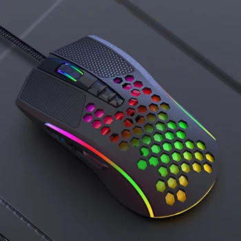 

8 Keys Colorful RGB Light Weight Wired Mouse Hollow-out Honeycomb Shell Gaming Mouce Mice 6 DPI Adjustable