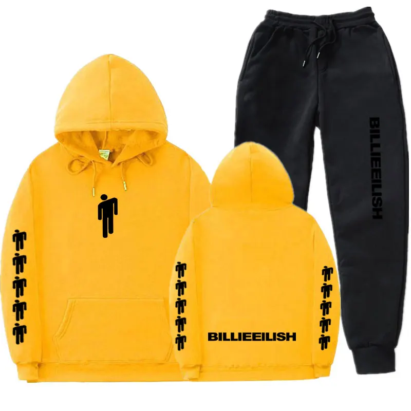 Уличная одежда Billie Eilish, толстовки, комплекты, Осень-зима, спортивный костюм для женщин и мужчин, толстовки, повседневный костюм, штаны для бега, спортивный костюм