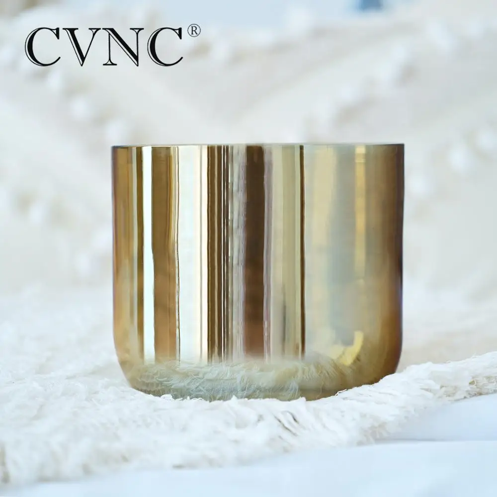 CVNC 6 Inch Champagne Alchemy Chakra Clear Crystal Singing Bowl for Meditation Sound Healing with Free Suede Mallet and O-ring