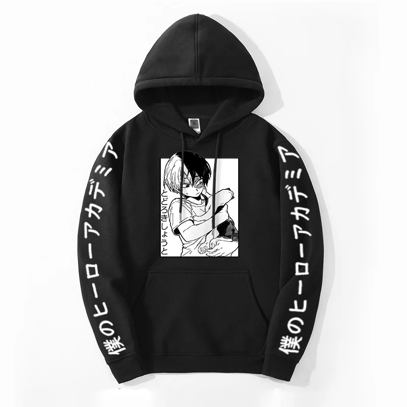 

My Hero Academia Japan Anime Cartoon Winter Male Fleece Cool Hoodie Sweatshirts Cute Todoroki Shoto Oversized Pullovers Top