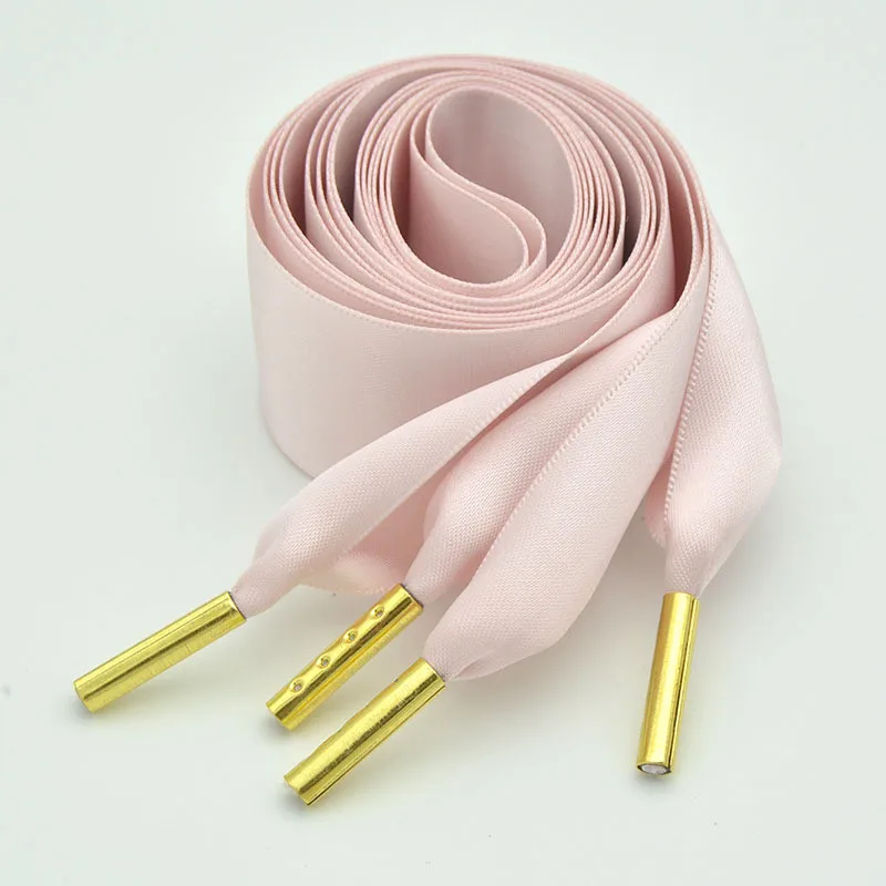 light pink 100 см двухсторонняя шелковая лента шнурки 3,2 см широкий металлический носок теннисные туфли с кружевами однотонные повседневные спортивные уличные туфли - Цвет: light pink