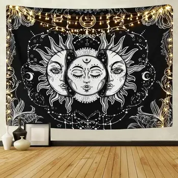 

Retro Square Beach Mat Sun Tapestry Home Decor Tablecloth Hanging Ornament Art Exquisite Black Wall Bed Cover Family Wall Mount