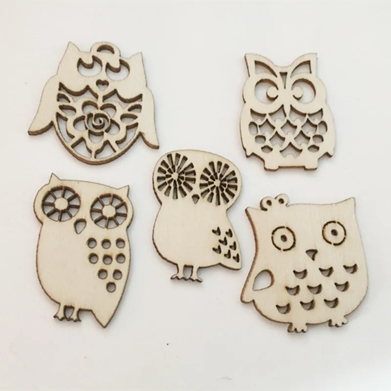 10 Pcs Wooden Embellishment Hollow Cutout Owl Shapes Crafts for Card Making Scrapbooking DIY Wood Art Wedding Decorations