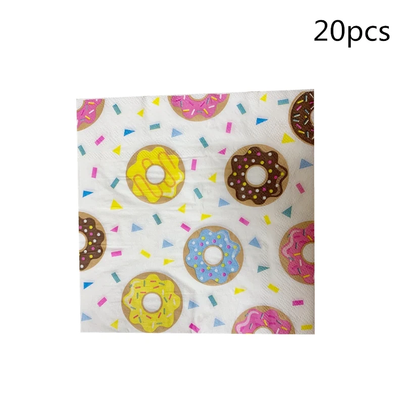 

OLOEY 20pcs Wedding Decoration Donut Party Theme Disposable Tableware Napkin Paper Baby Shower 1st Birthday Party Supplies