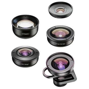 

FFYY-Apexel 5 In 1 Camera Phone Lens Kit Hd 4K Wide Angle Telescope Super Fisheye Macro Phone Lenses For Xiaomi Huawei