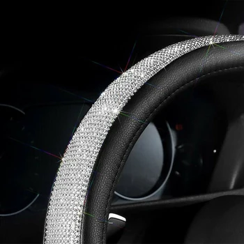 

15 Inch Steering Wheel Cover D-Type Shiny Rhinestone Decor Nice Accessories Car