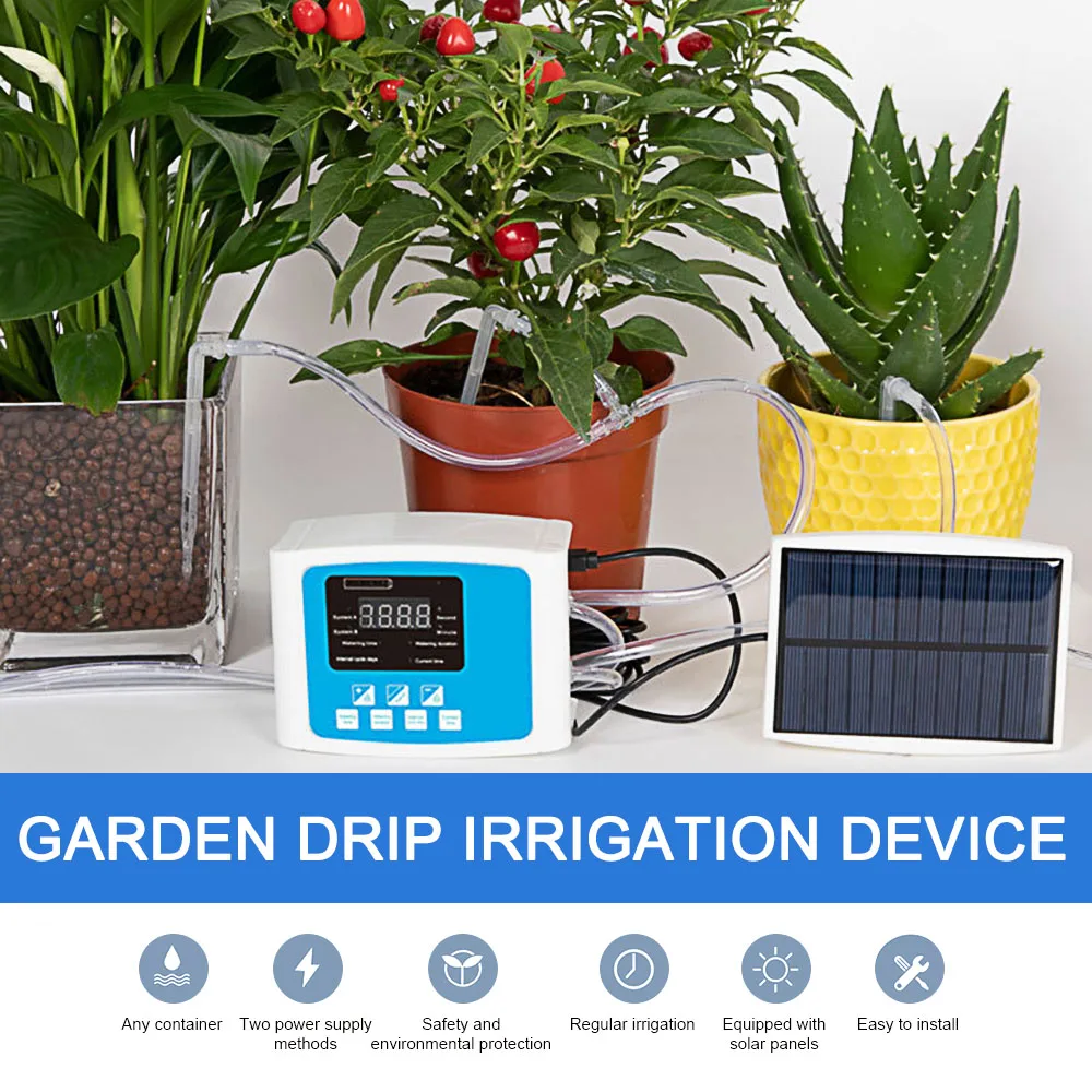 

1/2 Pump Garden Self-Watering Kit Voice Prompts USB Charging Drip Irrigation System Automatic Watering Device Solar Energy