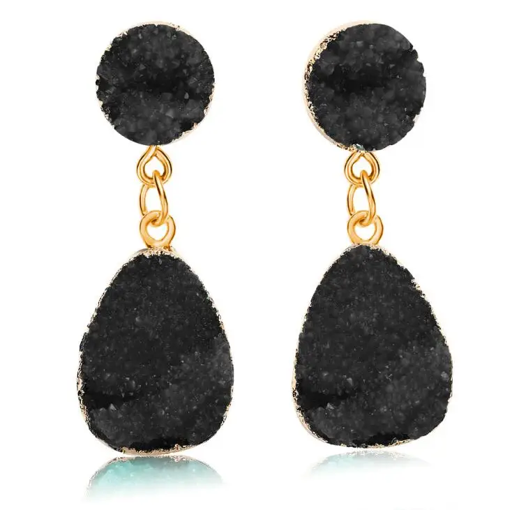 Black KMVEXO нерегулярный натуральный камень Druzy серьги для женщин зеленый кварц смола подвеска «Капля» Серьги Mujer винтажные изделия ручной работы ювелирные изделия - Окраска металла: Black