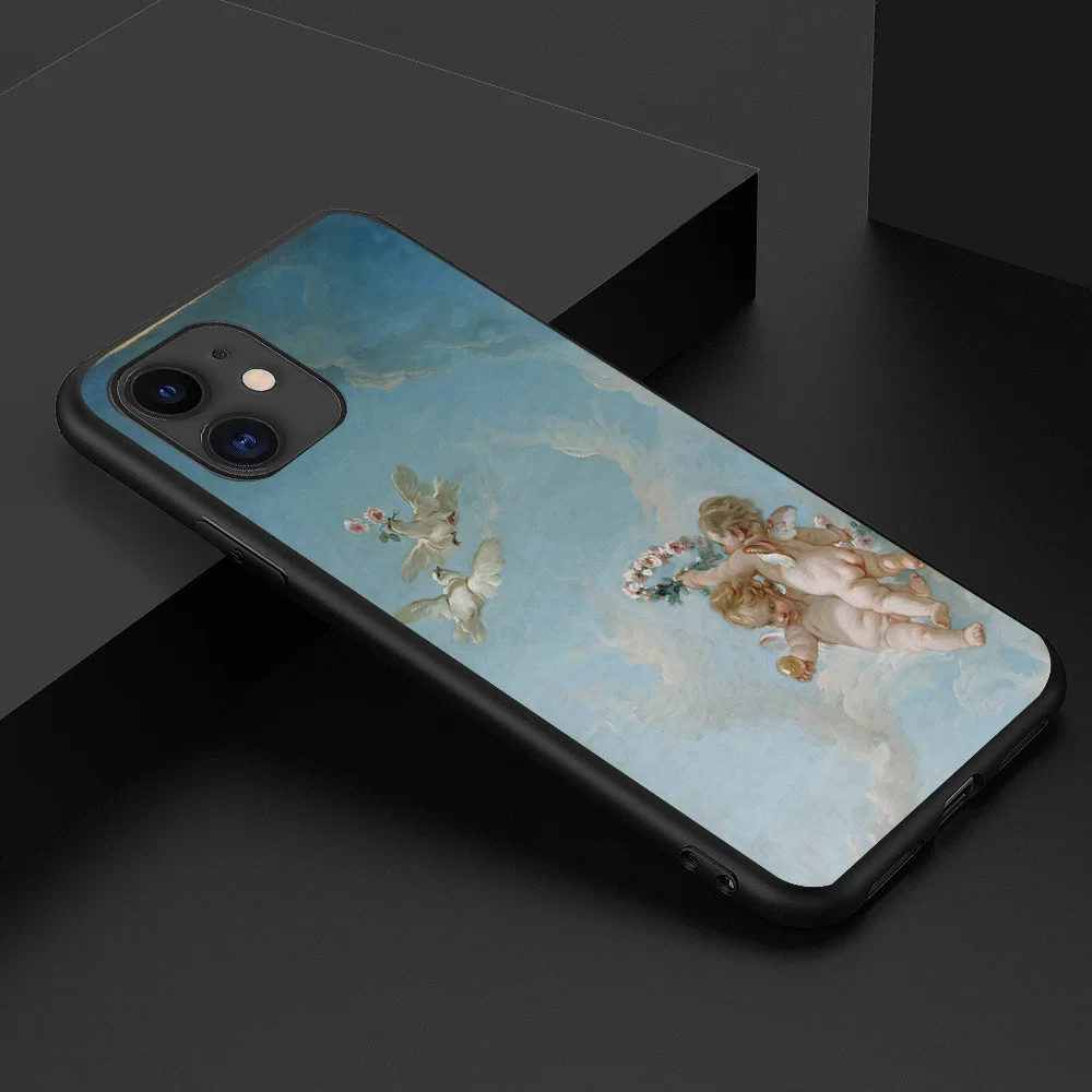 2021 Angel Baby Oil Painting Retro Art Soft Case for iPhone 13 12 11 Pro Max XR XS Max 7 8 Plus X Protective Phone Back Cover 11 phone case