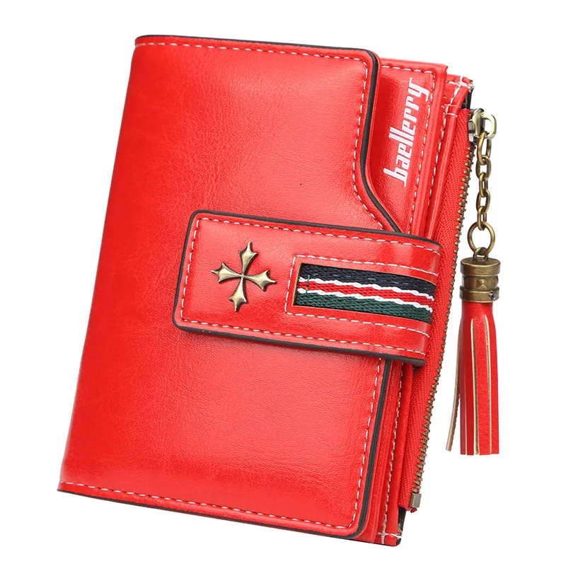 Baellerry Brand PU Leather Wallets Women Short Zipper Coin Purse Tassel Design Clutch Wallet Female Money Bag Credit Card Holder - Цвет: RED