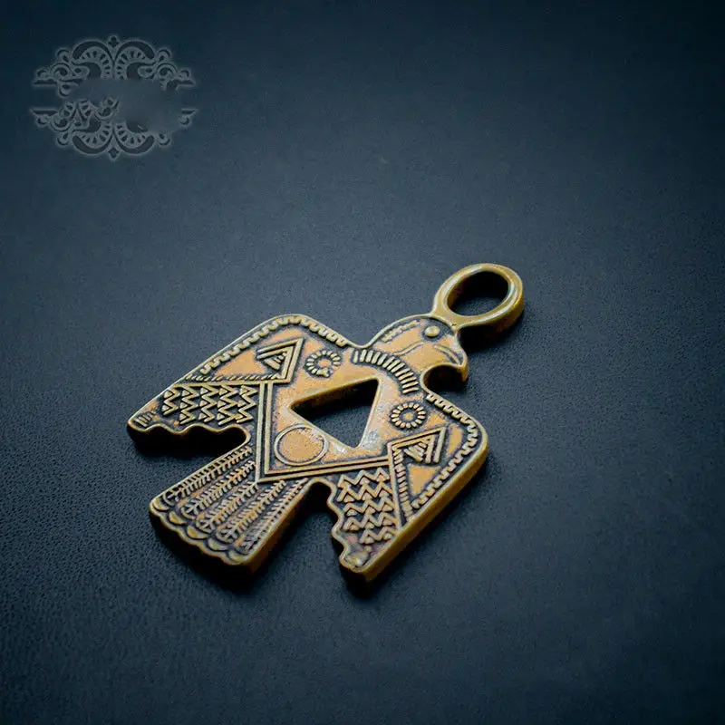 Indian Imprint Retro Brass Thunderbird Totem Keychain Pendant Necklace