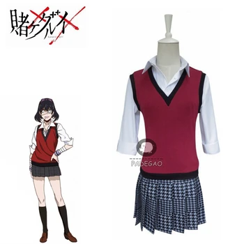 

Anime Kakegurui Midari Ikishima Cosplay Wigs Costumes School Girls Uniforms Vest Dress With Eye Mask&Socks