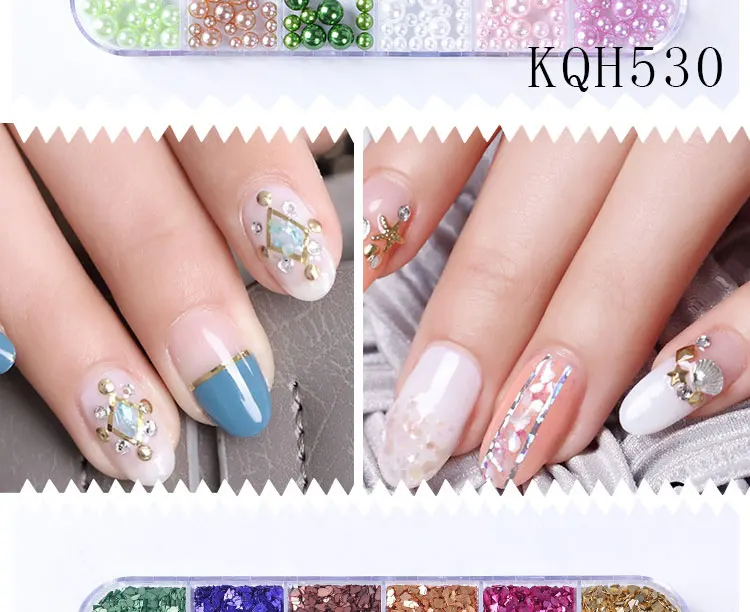 1 Box 12 Colors Multi-size 3D Nail Art Decorations Pearl/Rivet/Stones Flat-back Crystal Gems Rhinestones DIY Glitter Nail Sequin