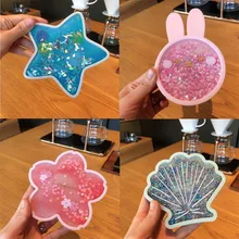 New Cute Coasters Rabbit Romantic Cherry Blossom Season Ocean Quicksand Silicone Water Cup Mug Placemat Heat Insulation Pad