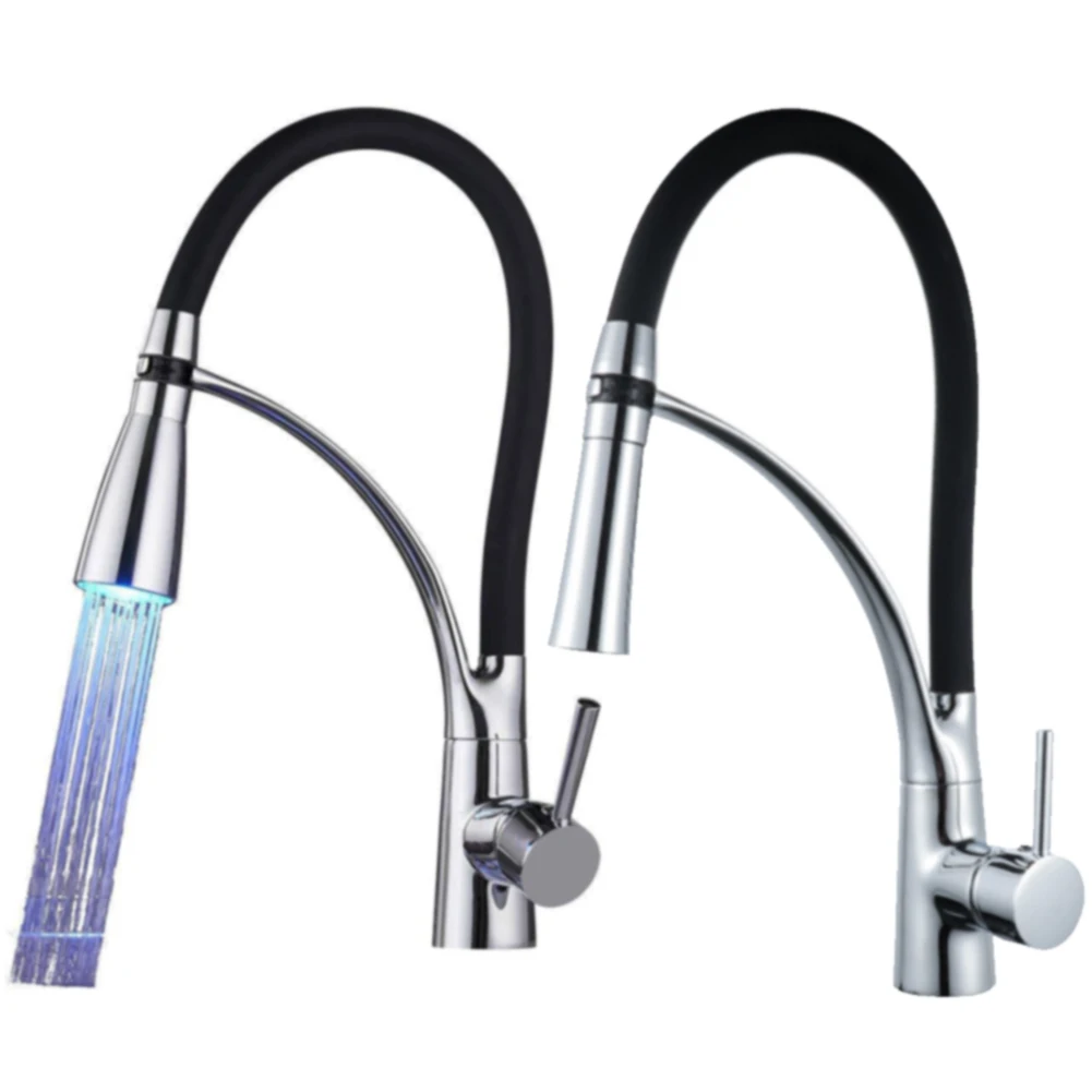 Faucet Kitchen Sink Professional Home Pull-out Easy Install Plated Durable Spray Led High-Arch Spout Cold-Hot Water Switch