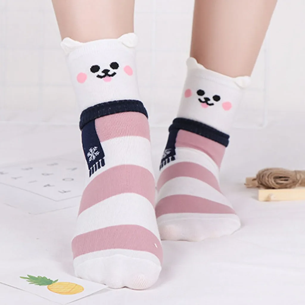 Женские полосатые вязаные носки-тапочки с мультяшными животными плотные теплые носки забавные носки унисекс популярные носки с мультяшным котом для женщин 12, 14