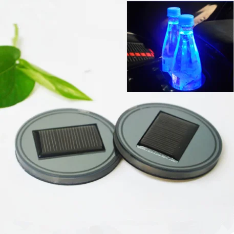 BLUE LED 1 шт., универсальный автомобильный светильник на солнечной батарее, держатель, нижняя противоскользящая накладка, коврик, атмосферный светильник, автомобильные аксессуары, украшение - Название цвета: BLUE LED