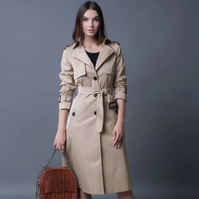 

British Style Women's Female Tunique Longue Coats Windbreaker Trench Coat Para As Mulheres Plus Size WXF120