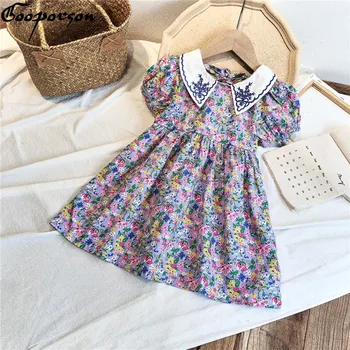 

Gooporson Summer Flower Girls Dresses Embroidery Collar Short Sleeve Princess Dress Elegant Fashion Backless Kids Costume