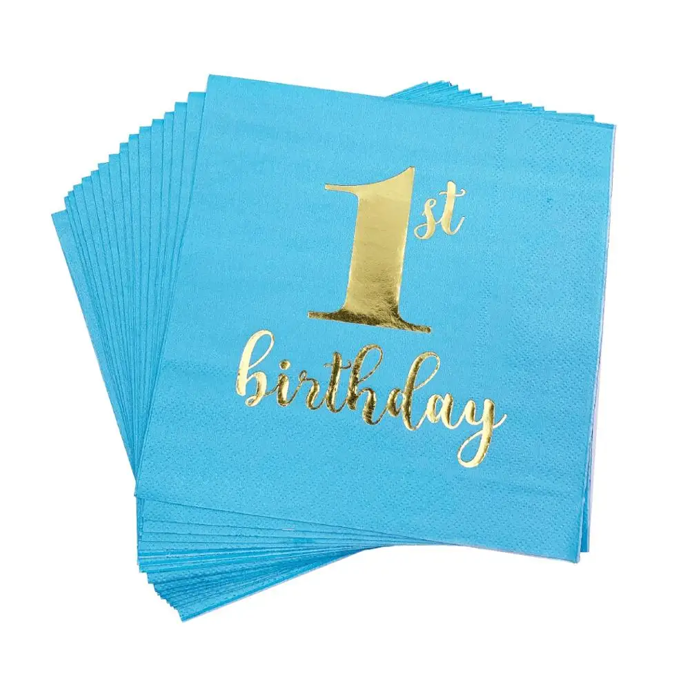 napkin 16pcs 1 год, день рождения, вечерние, для мальчиков, для душа, декоративная соломинка, покрытие для стола, горячее тиснение, Детские вечерние столовые приборы, принадлежности для дня рождения - Цвет: napkin 16pcs