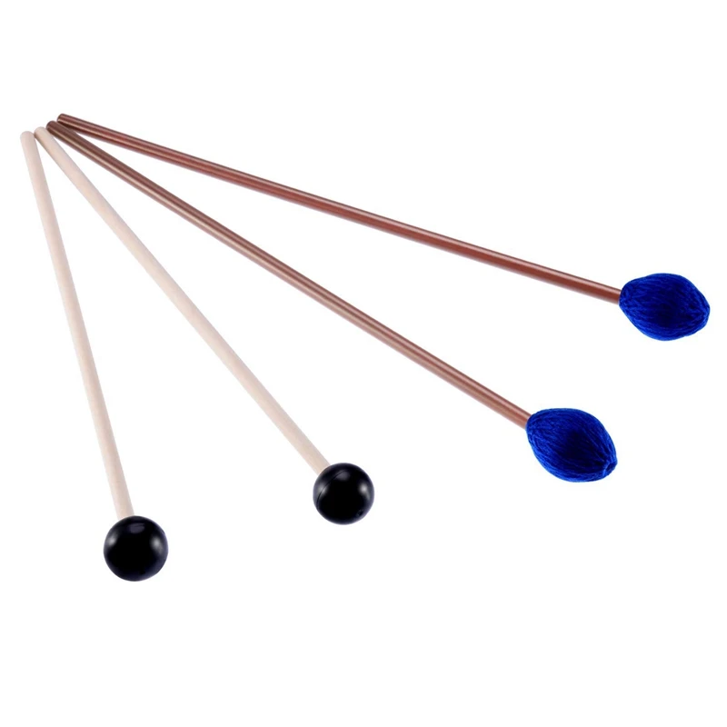 1 пара головок пряжи средней жесткости Marimba Mallets и 1 пара резиновых палочек с деревянной ручкой для перкуссионных колокольчиков Glockenspiel