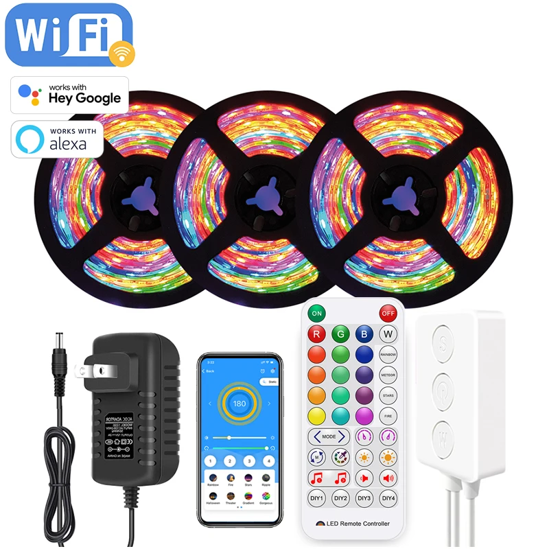 Гибкая световая лента Dreamcolor Wi-Fi RGBIC WS2811 12 В 5 м 10 60 светодиодов/м 38 клавиш ИК-пульт